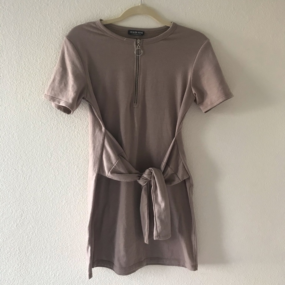 FASHION NOVA MOCHA TIE WAIST MINI DRESS